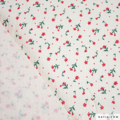 Mouseline - Bloemen Rood - € 14/m